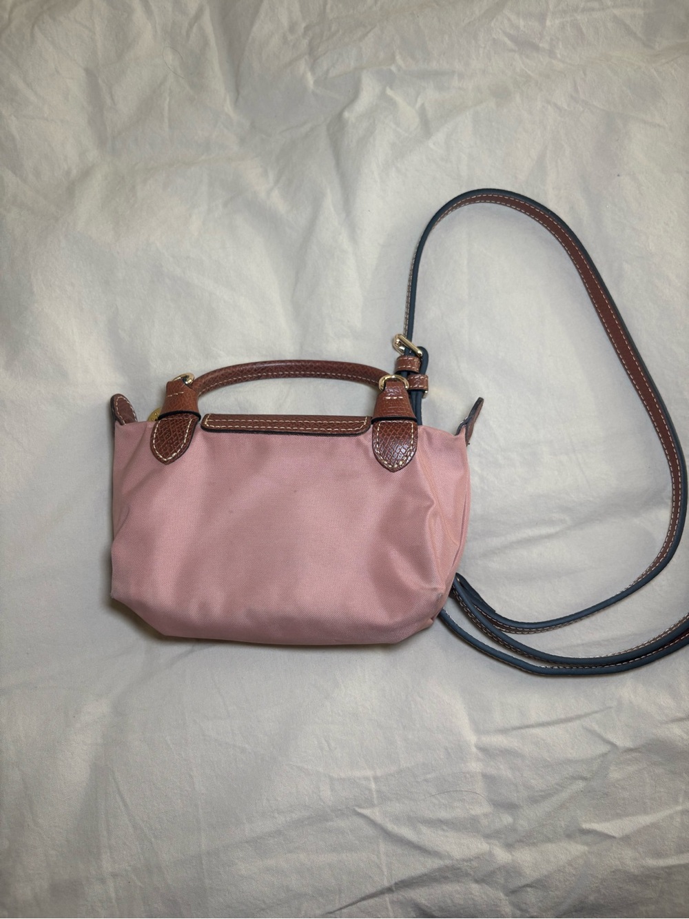 Longchamp mini Pink Crossbody with Brown Trim and Gold Accent - Picture 3 of 5